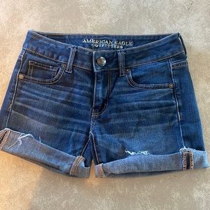 Size 0 dark denim American eagle shorts